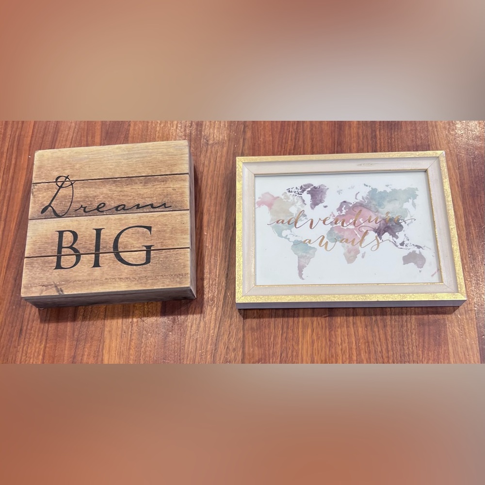 Dream Big Wooden Plaque and Adventure Awaits Framed Art Set